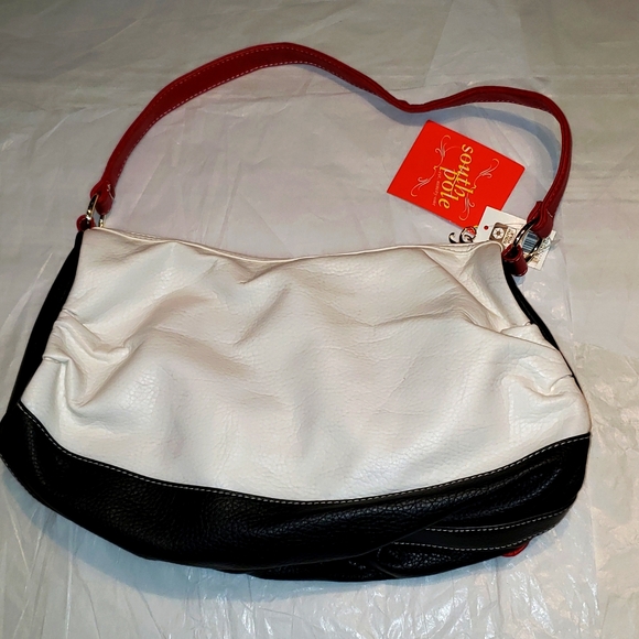 SOUTH POLE Shoulder Handbag New Vegan Pebbled Leather NWT White Black Red 🎉HP🎉 - Picture 5 of 15